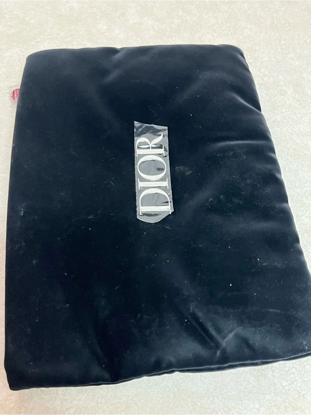 DIOR Cosmetic Bag Black with Silver Metallic Dior Emblem Logo